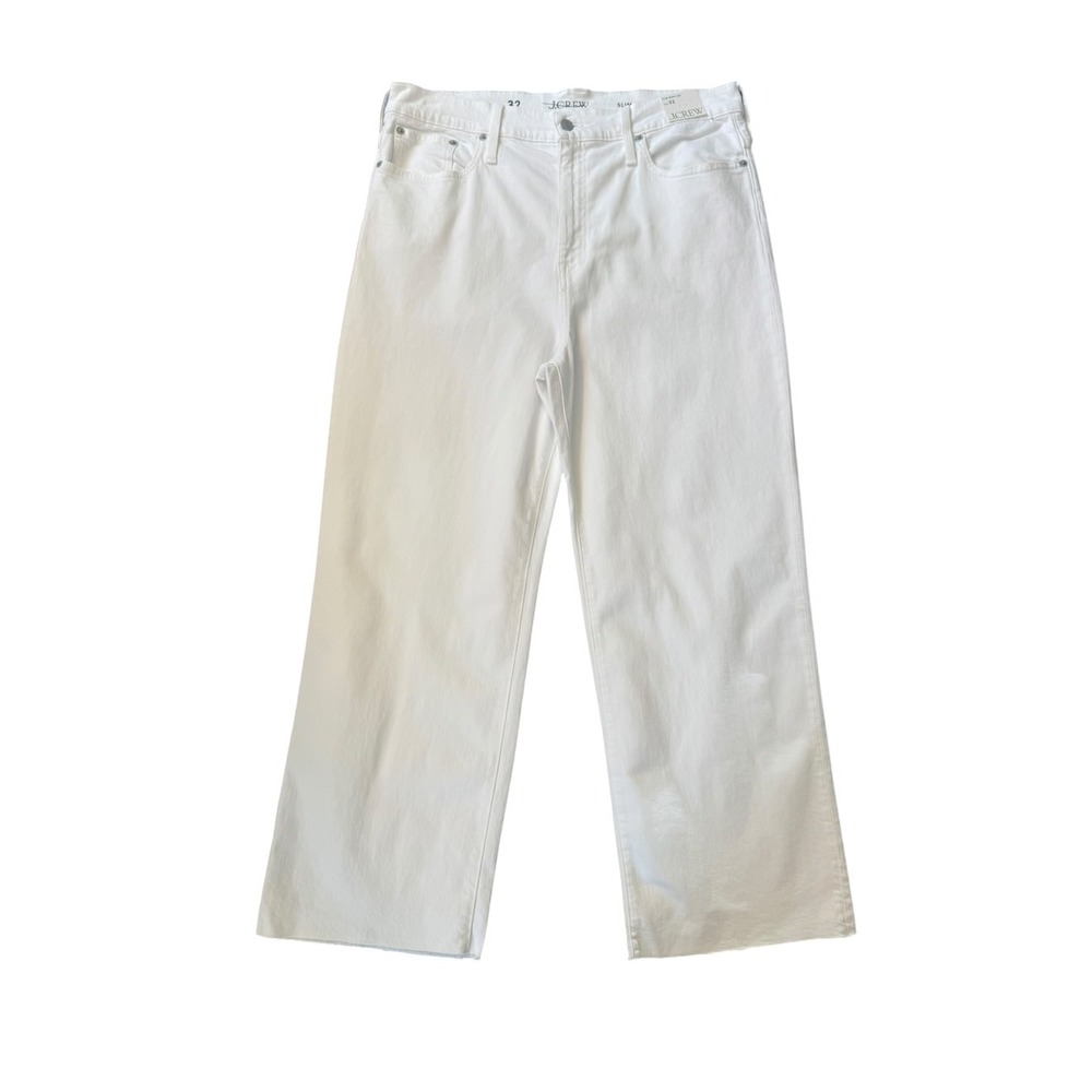 J.Crew Slim Wide Leg Jeans White Raw Hem Stretch Denim BP461 Women's 14 32 NEW